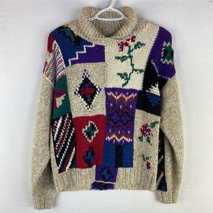 Vintage Woolrich Womens Sweater Size Large Colorful Knit Mock Neck